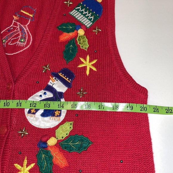 VTG Bobbie Brooks Snowman Themed Holiday Christmas Vest Medium Ugly Sweater - Picture 7 of 8